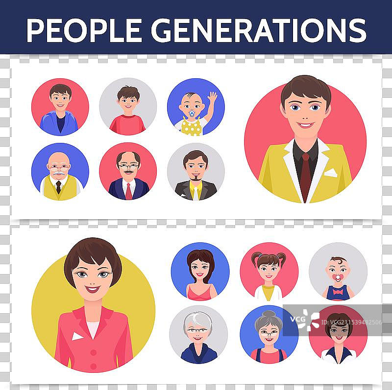 扁平人物衰老过程模板图片素材