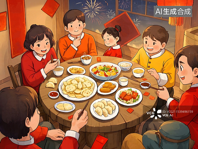 【AI数字艺术】春节，除夕，团圆，年夜饭图片素材
