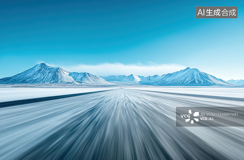 【AI数字艺术】户外雪山道路运动模糊汽车广告背景图图片素材