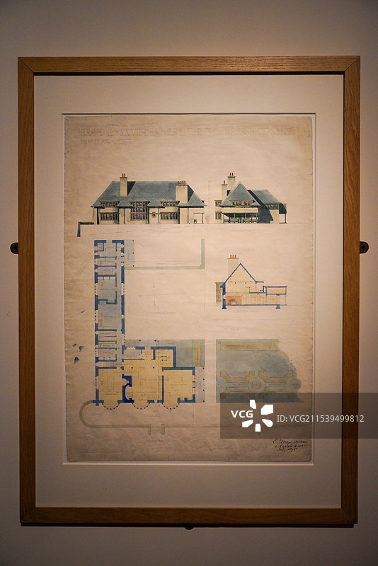 上海世博会博物馆 威廉·莫里斯 英国工艺美术运动 维多利亚与阿尔伯特博物馆 牧场别墅设计图 纸本铅笔图片素材