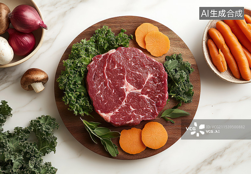 【AI数字艺术】放在案板上的新鲜牛排图片素材