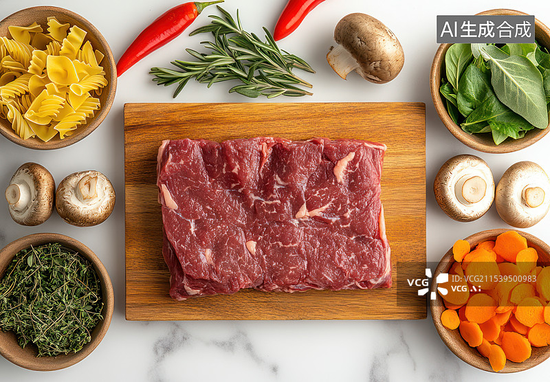 【AI数字艺术】放在案板上的新鲜牛排图片素材