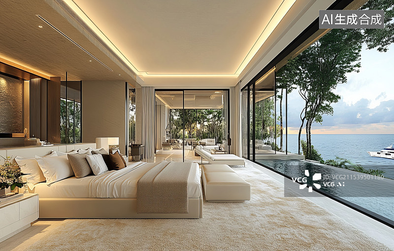 【AI数字艺术】海边假日别墅度假星级酒店海景房图片素材