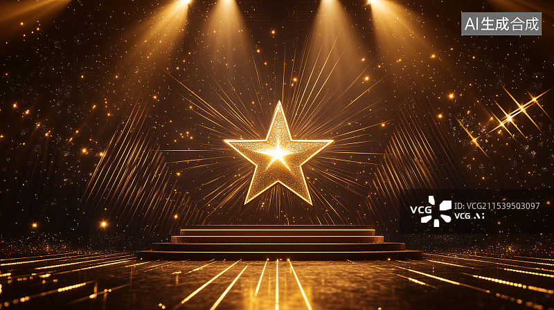 【AI数字艺术】黑金舞台上闪亮的星星图片素材