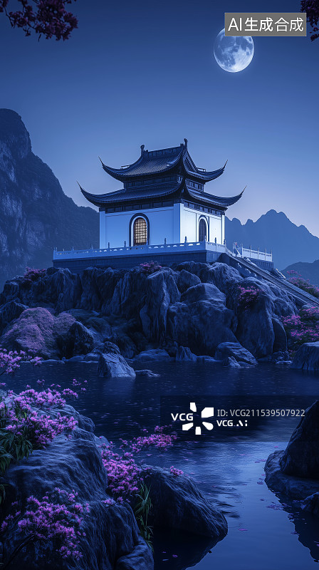 【AI数字艺术】中式园林国风建筑风景图片素材