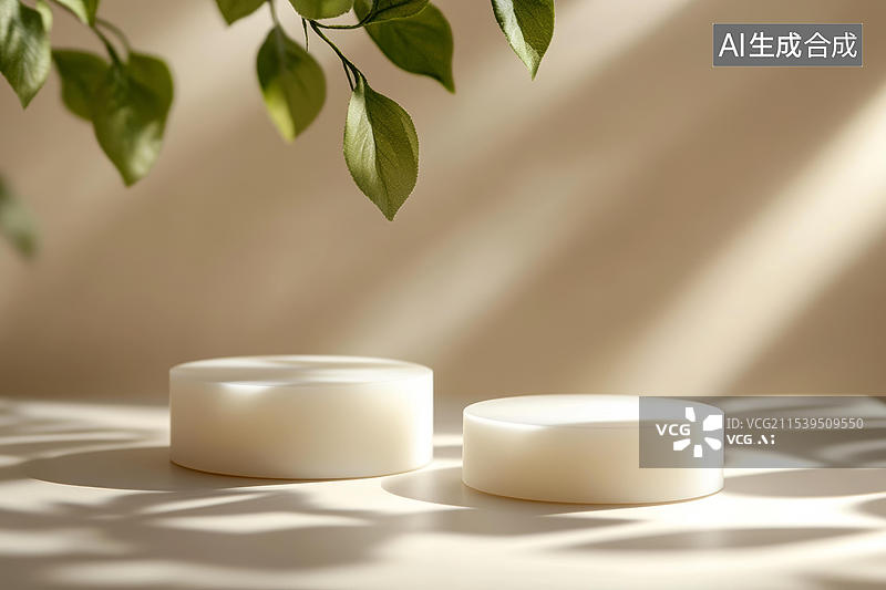 【AI数字艺术】自然光影下简约产品展示台图片素材