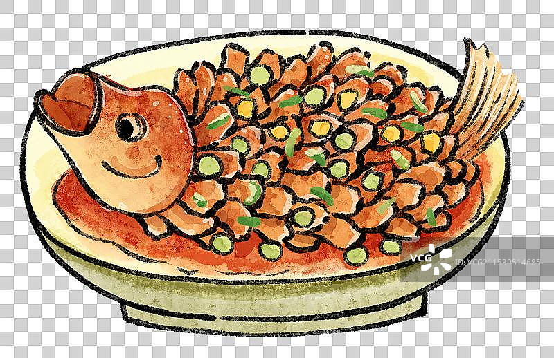 国风苏州美食插画-松鼠鳜鱼图片素材