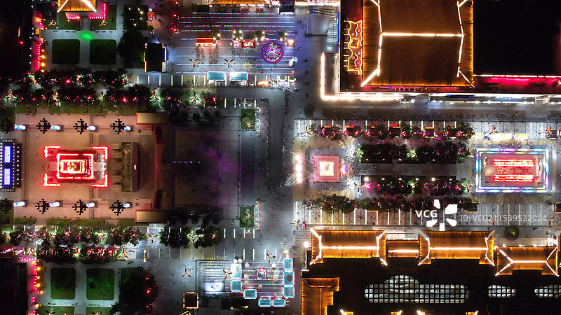 航拍陕西西安大唐不夜城夜景图片素材