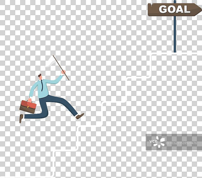 男子沿着台阶奔向目标指示器图片素材