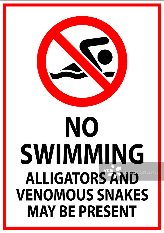 禁止游泳标志：鳄鱼和有毒蛇类图片素材