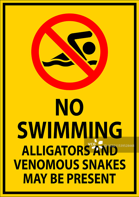 禁止游泳标志：鳄鱼和有毒蛇类图片素材
