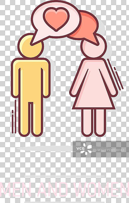 卡通男女与漫画中的心形图标图片素材