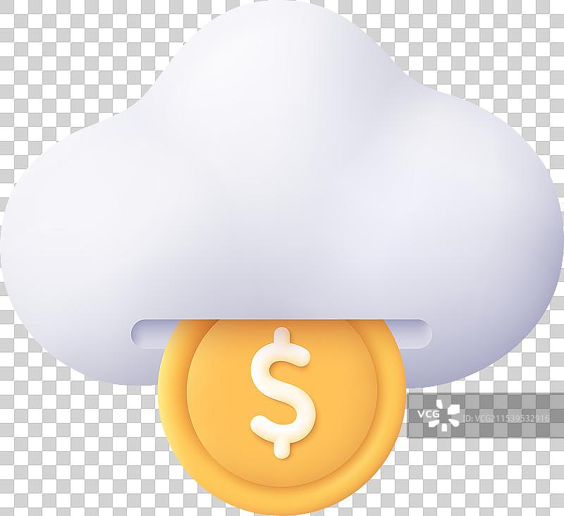 云和硬币的3D图标，金融货币图片素材