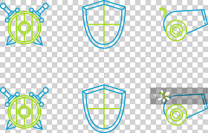 木制盾牌上有交叉的剑和炮台线条图片素材