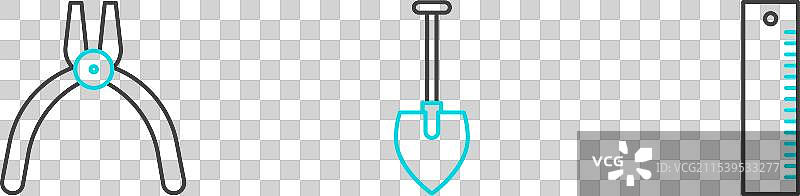 线规、钳子工具和铲子图标图片素材