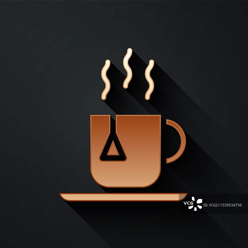 金色茶杯与茶包图标孤立在白色背景上图片素材