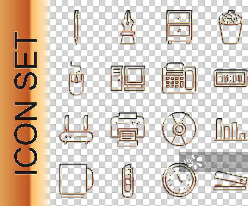 办公文具、订书机、饼图信息图表图片素材