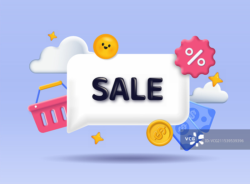 3D促销横幅表情符号，银行note，购物车图片素材