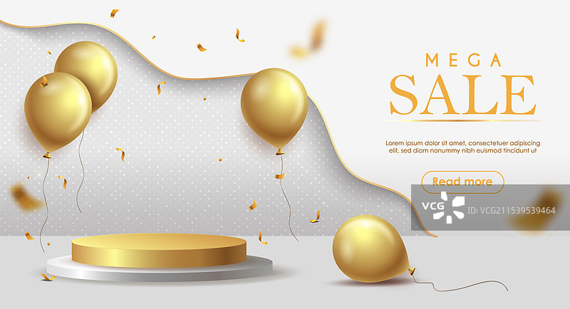 带有金色气球的产品展示台图片素材