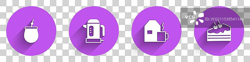 装有牛奶的马黛茶电热水壶和杯子图片素材