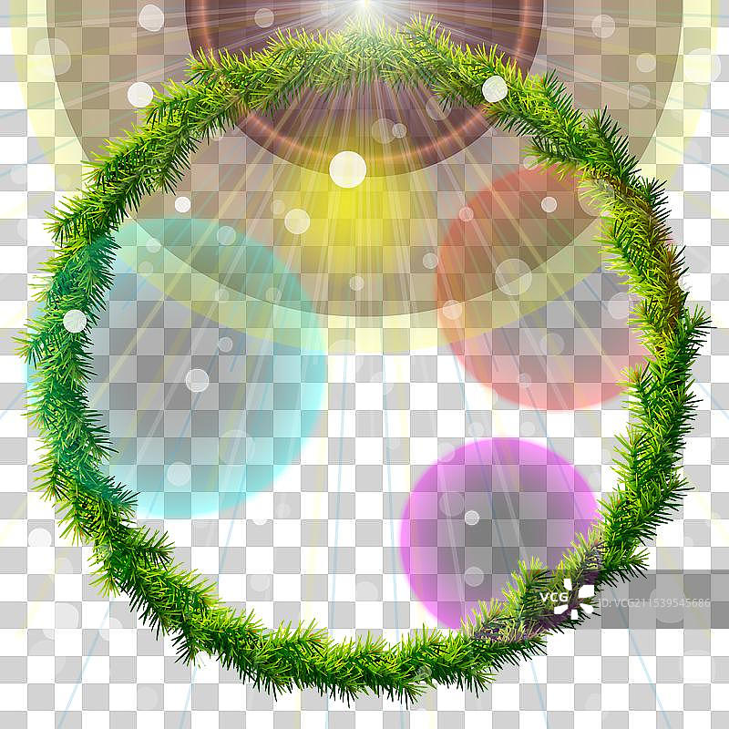 薄薄的圣诞花环，顶部有灯光和雪花图片素材