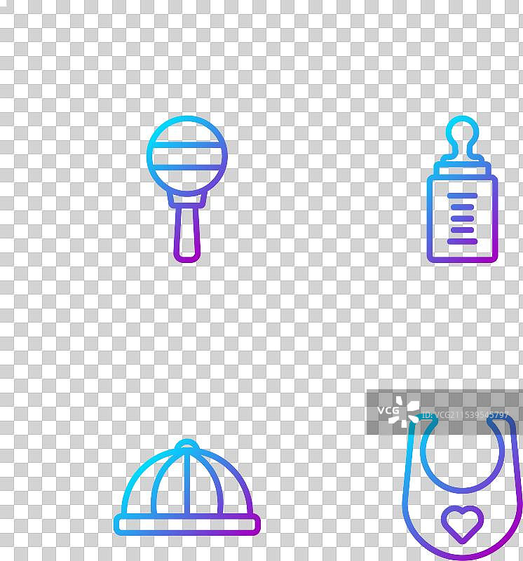 婴儿围嘴、帽子、摇铃玩具和奶瓶的组合图片素材