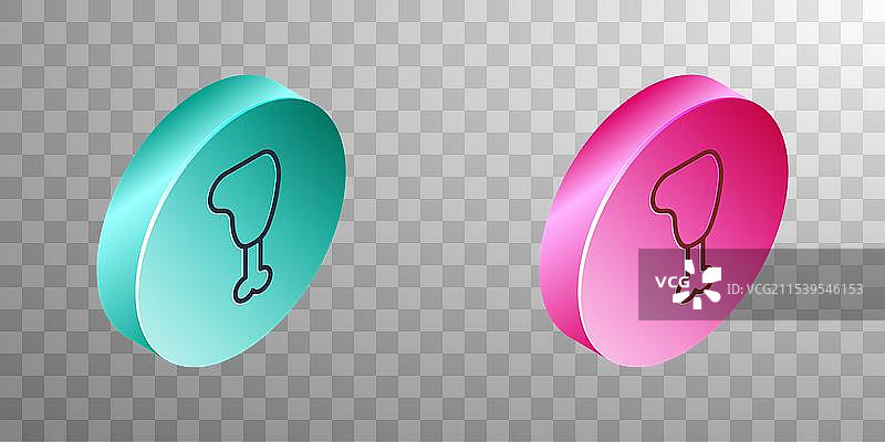 黑色背景上的等距线鸡腿图标图片素材