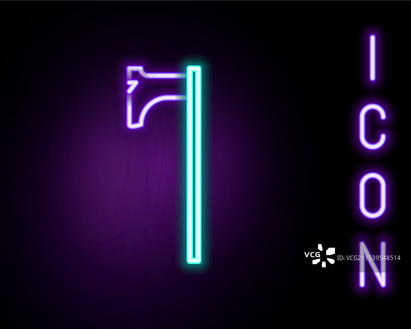 发光的霓虹线中世纪斧头图标图片素材
