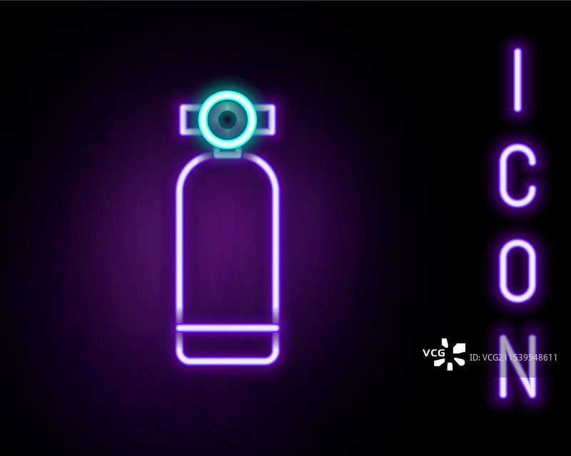 发光的霓虹线氧气瓶图标，背景为黑色图片素材