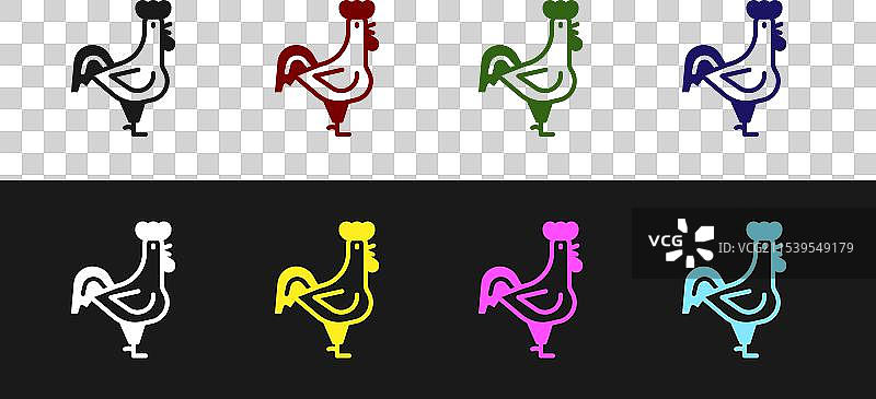 法国公鸡图标，独立于黑色背景图片素材