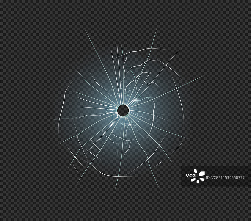 破碎的玻璃上有真实的子弹痕迹和孔洞图片素材