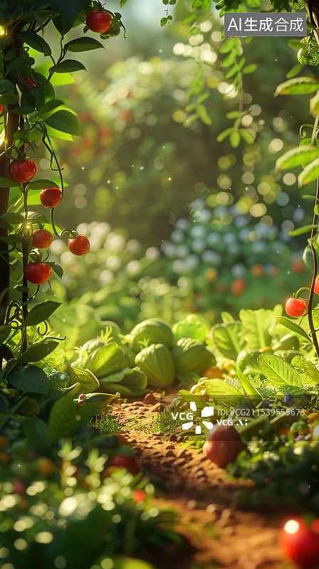 【AI数字艺术】阳光下的番茄田图片素材