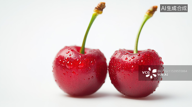 【AI数字艺术】白色背景下的新鲜水果-山东大樱桃图片素材