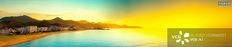 【AI数字艺术】一幅令人惊叹的景象，日出和日落同时出现在宁静的海面上，展现出精美的细节，高分辨率摄影和完美的构图图片素材