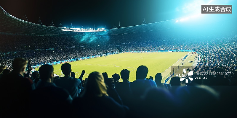 【AI数字艺术】动态夜间体育场比赛，展现充满活力的观众席能量，高精细人群座位和惊艳高清摄影，完美平衡的构图营造沉浸式图片素材