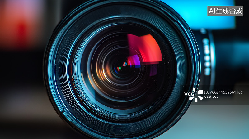 【AI数字艺术】专业相机镜头的特写，细节清晰可见，展示精密光学设计，适用于摄影或摄像相关概念。图片素材