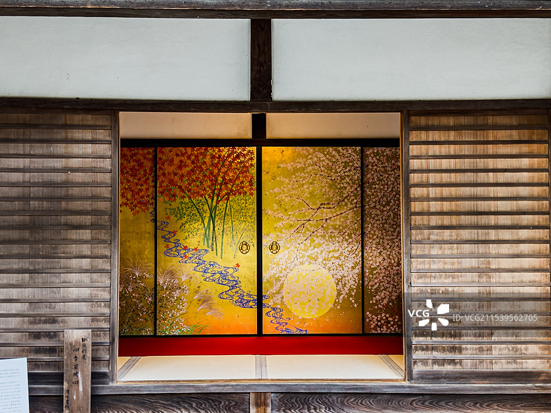 日本京都 圆光寺 庭园 日式屏风图片素材