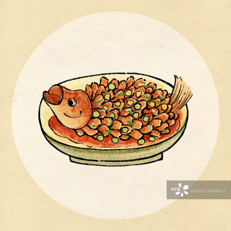 国风苏州美食插画-松鼠鳜鱼图片素材