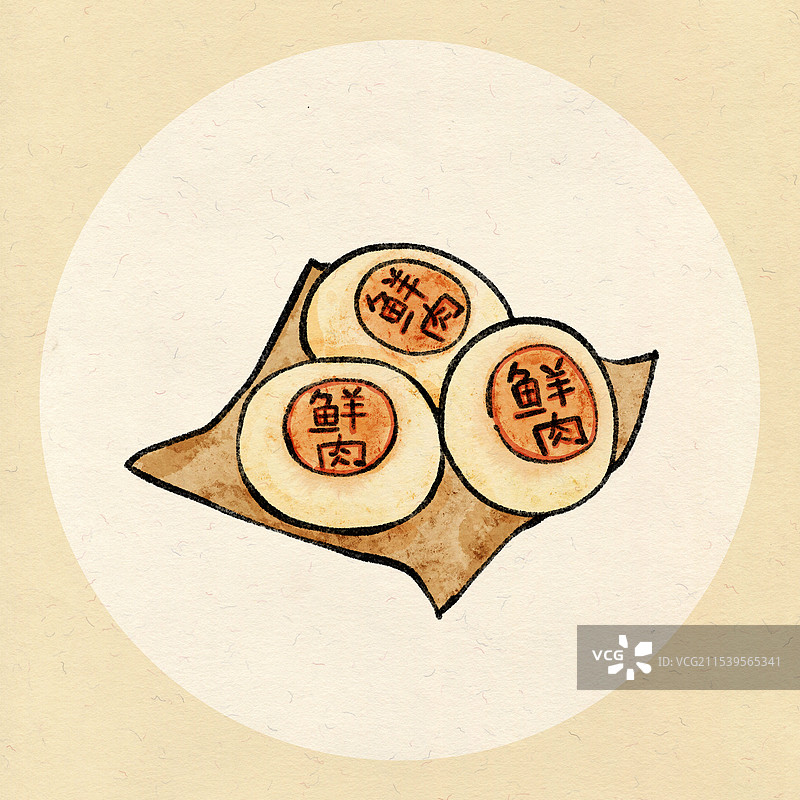 国风苏州美食插画-鲜肉月饼图片素材