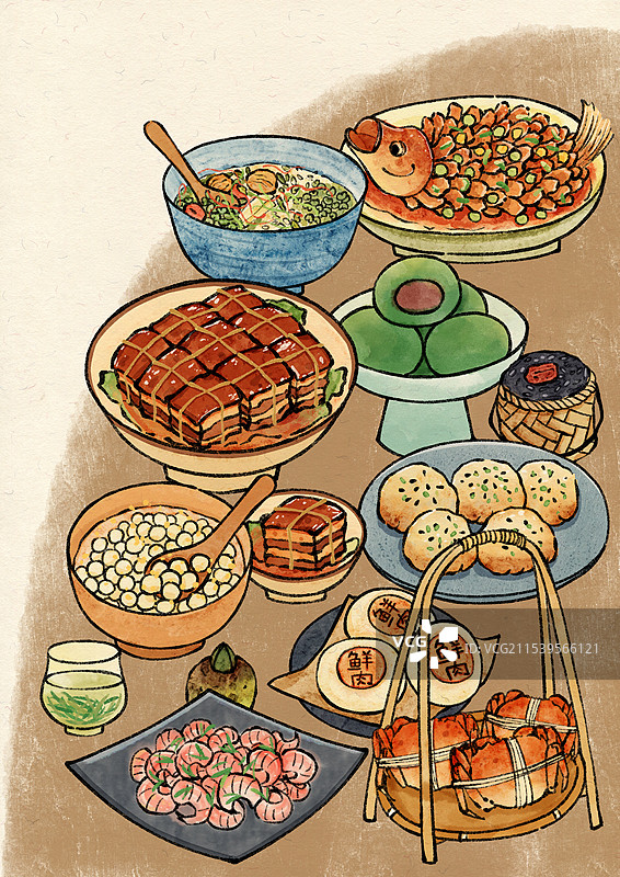 国风苏州美食插画图片素材