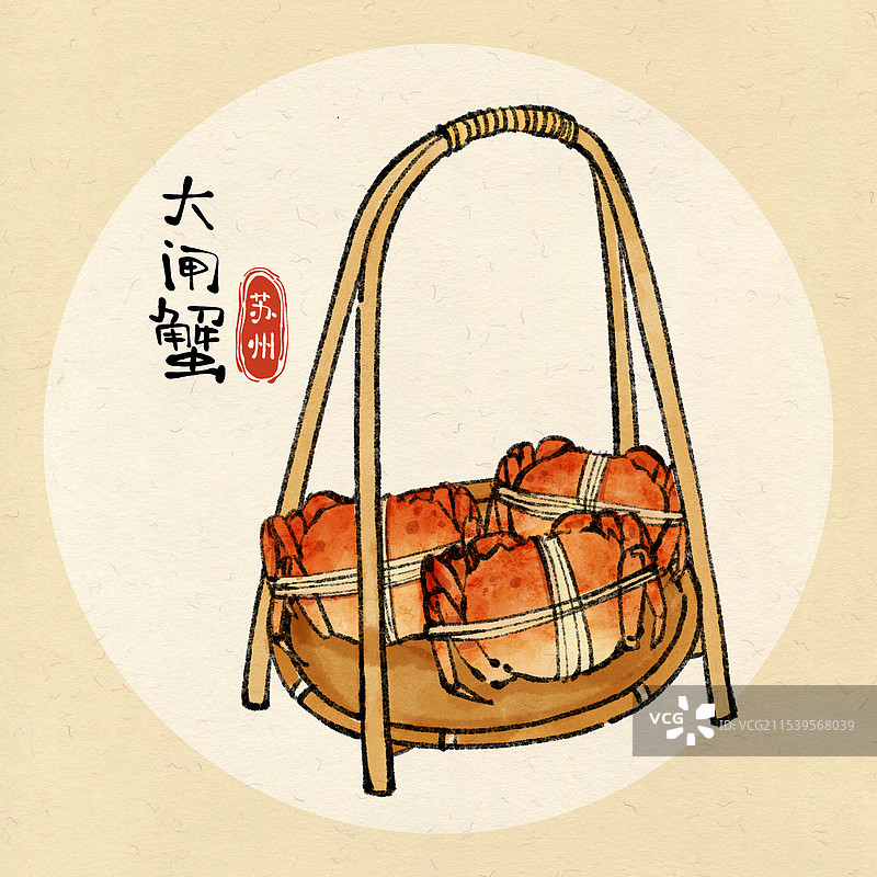 国风苏州美食插画-大闸蟹图片素材