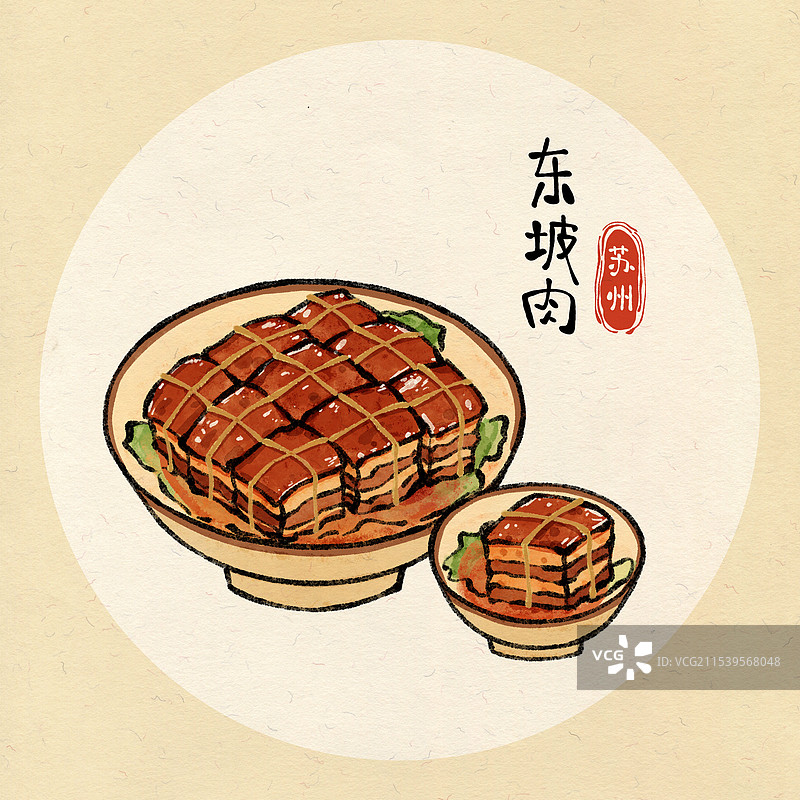 国风苏州美食插画-东坡肉图片素材