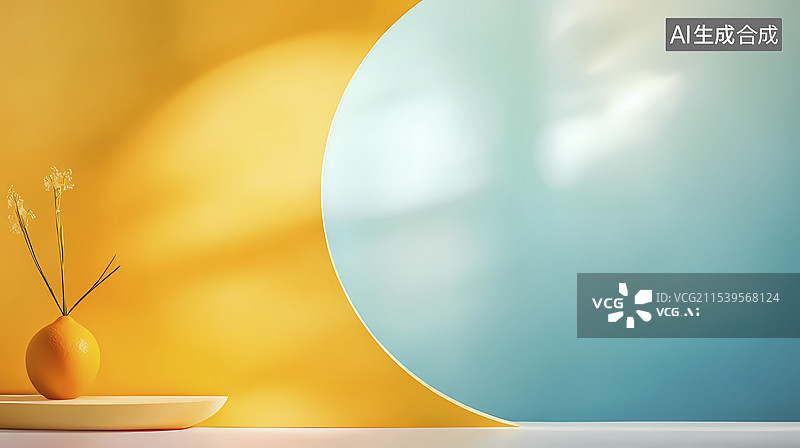 【AI数字艺术】数码科技蓝橘色几何形状插画海报背景图片素材