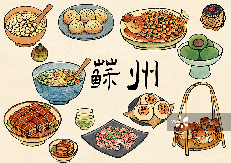 国风江苏苏州美食插画图片素材
