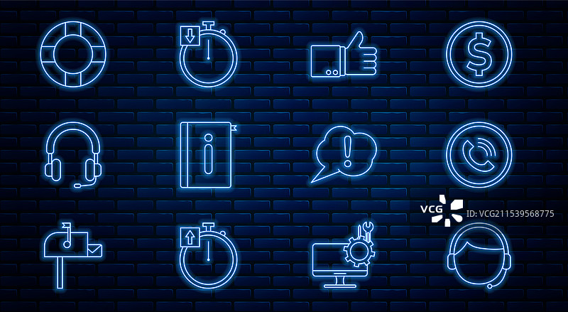 戴着耳机的线条人物正在打电话，手指竖起大拇指图片素材