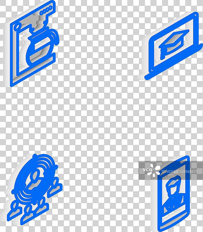 等距线条的学位帽放在笔记本电脑上图片素材