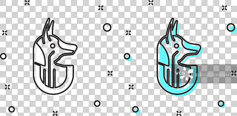 黑色线条埃及阿努比斯图标，背景为绿色图片素材