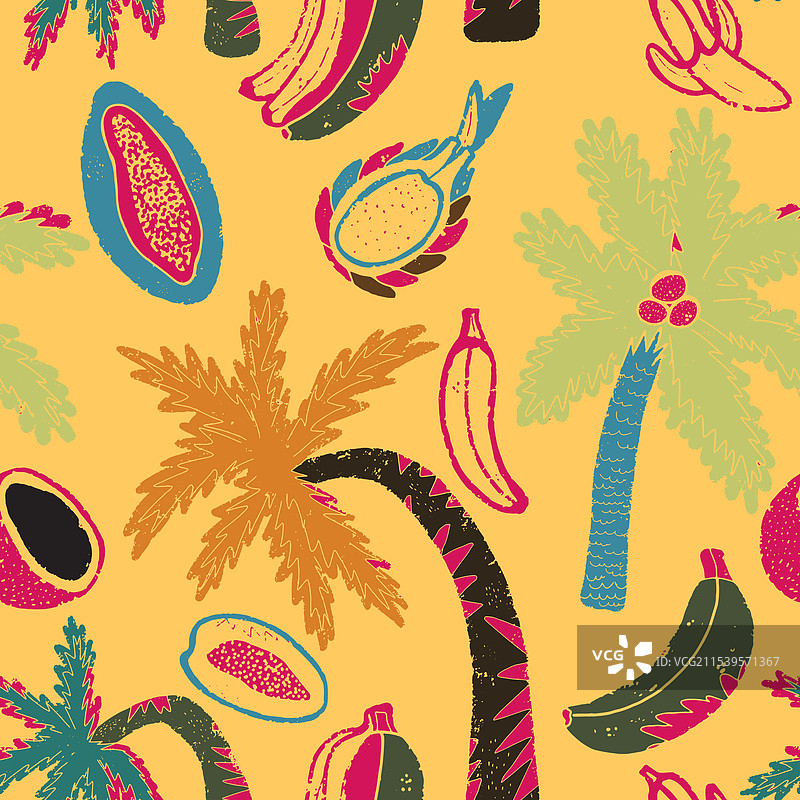 棕榈树和异国热带水果的纹理图片素材
