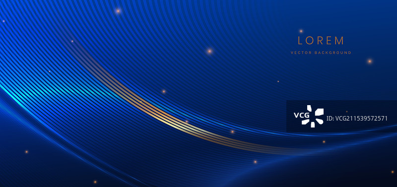 抽象的发光霓虹蓝色和金色波浪光线图片素材