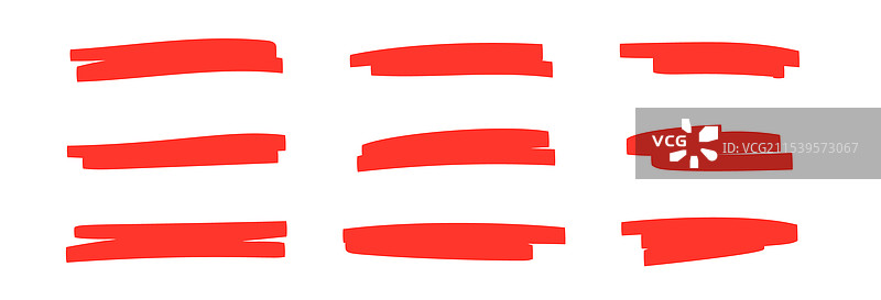 带有刷子纹理的红色马克笔笔触套装图片素材